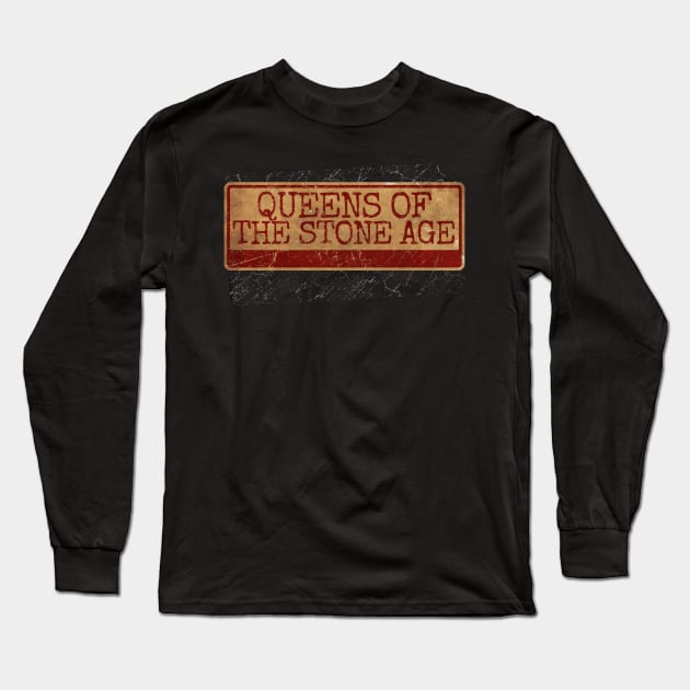 Aliska, text red gold retro Queens of the Stone Age red Long Sleeve T-Shirt by Aliska